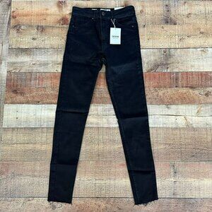 Bershka Denim Womens Size 6 High Rise Skinny Jean with Raw Hem in Black